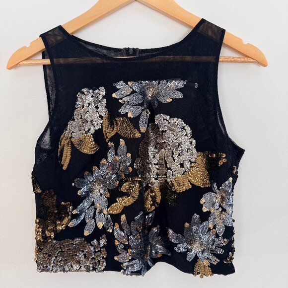 Anthropologie Belle Badgley Mischka Floral Sequin Sleeveless Top Size 6 - Picture 1 of 10
